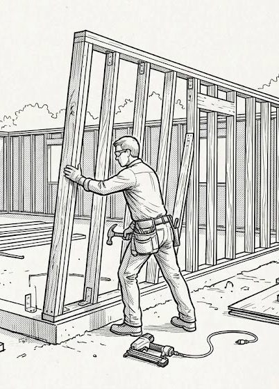 Man framing detached garage